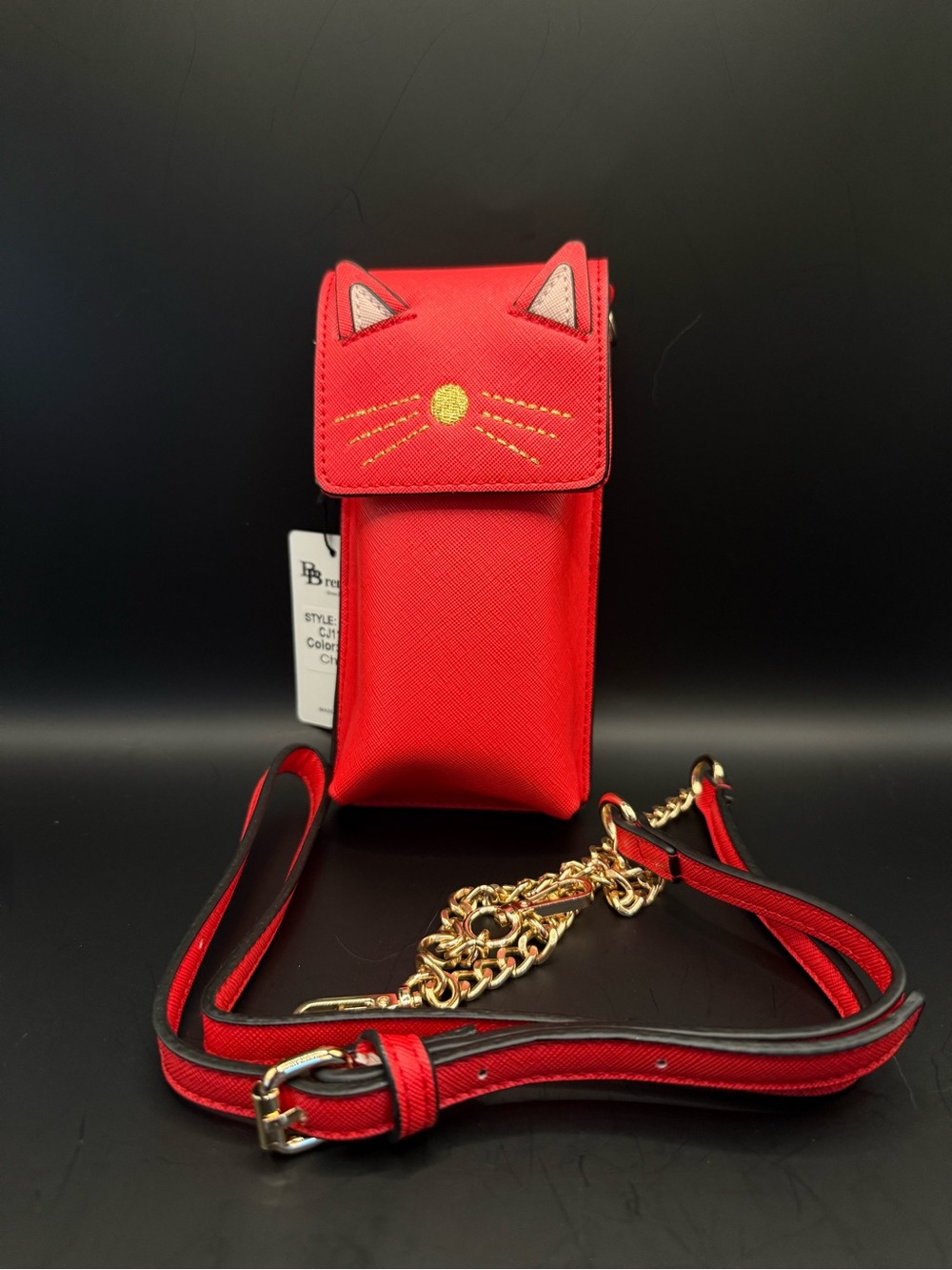 Red Cat-Accent Crossbody Phone Bag